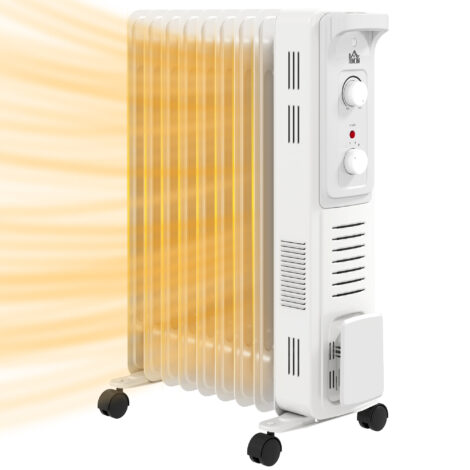 2000W Quiet Oil Filled Radiator, 9 Fin Energy Efficient Portable Electric Heater With 3 Heat Settings, Adjustable Thermostat, Safety Tip Over, Overheat Protection, For Home, White - White