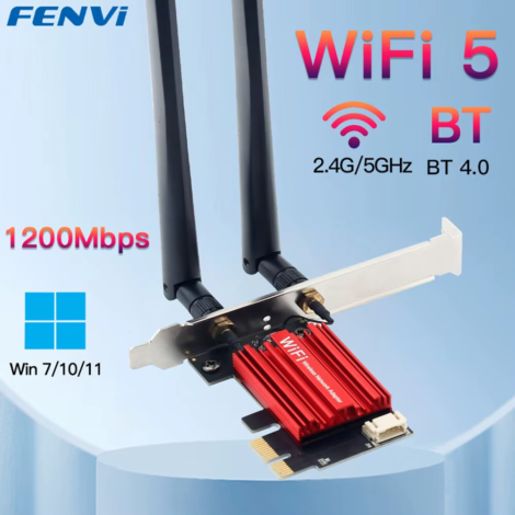 AC1200 PC WiFi Wireless Adapter PCI-E Dual Band 2.4GHz 5GHz with Bluetooth 4.0 for Desktop Windows 7 8 10 11