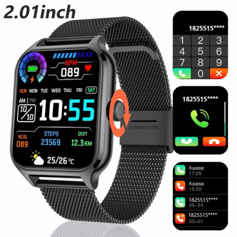 New 1.91" Women Smartwatch Bluetooth Call Heart Rate Blood Oxygen Tracker Sport Smart Watch Women Men for IOS Androird - 2.01 Black Steel