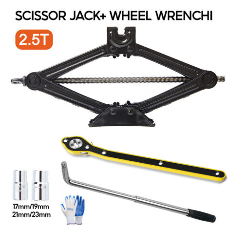 2.5T Scissor Jack And Extendable Wheel Wrench Brace Socket Car Van Tire Hand Tool - Black