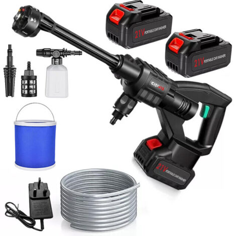 Portable Cordless Car Pressure Washer Water High Jet Wash Cleaner Gun And 2 Battery - Black
