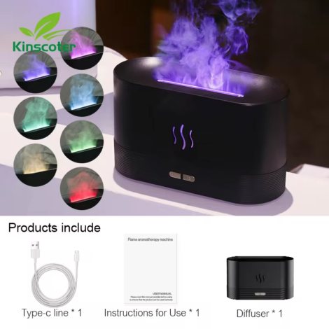 Aroma Diffuser Air Humidifier Ultrasonic Cool Mist Maker Fogger Led Essential Oil Flame Lamp Difusor - 180Ml Black Pro