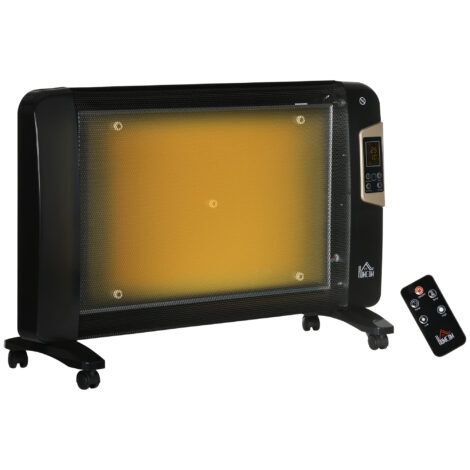 Mica Electric Space Heater, Portable Heater For Home With 2 Heat Settings, Living Room, Study, Garage, Adjustable Temperature 18-30°C, 1000W/2000W, Black - Black