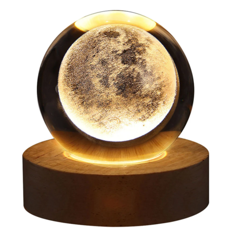 Crystal Ball Night Lights Glowing Planet Galaxy Astronaut 3D Moon Table Lamp USB Atmosphere Lamp Tabletop Decorations Kid Gifts - Moon
