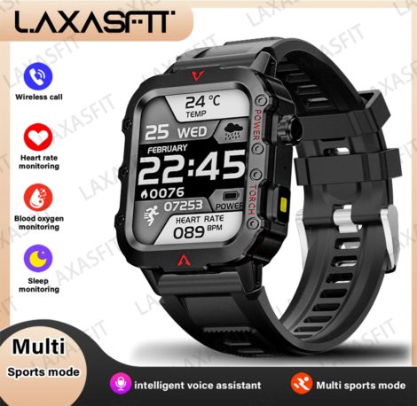 New Men'S Smart Watch LED Flashlight Outdoor Sports Smart Watch Wristwatch Health Monitoring Smart Watch - Black
