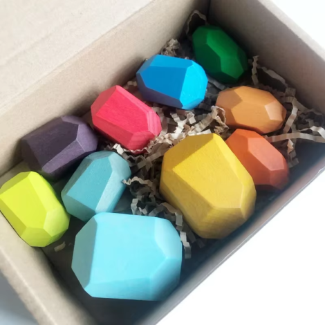 Montessori Wooden Sorting Stacking Rocks Stones Sensory Toddler Toys Learning Toys Building Blocks Game for Kids Birthday Gifts - 10Pcs