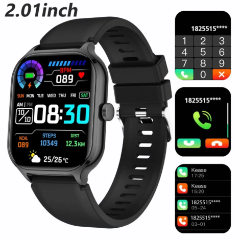 New 1.91" Women Smartwatch Bluetooth Call Heart Rate Blood Oxygen Tracker Sport Smart Watch Women Men for IOS Androird - 2.01 Black
