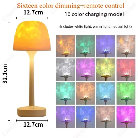 Mushroom Table Lamp – Water Ripple Projection Decorative Lighting for Bedroom, Living Room, Desk, and Hotel Bars