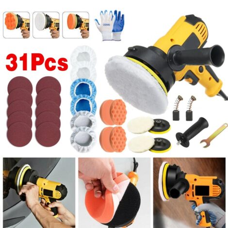 31Pcs Electric Polisher Buffer Sander Car Polisher With Polishing Sponge Kit - Yellow Black