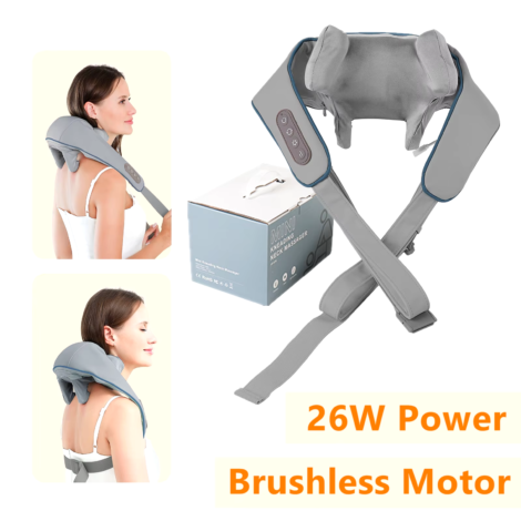 Wireless Neck and Back Massager Neck and Shoulder Kneading Massage Shawl Neck Cervical Relaxing Trapezius Massager - 26W-Grey