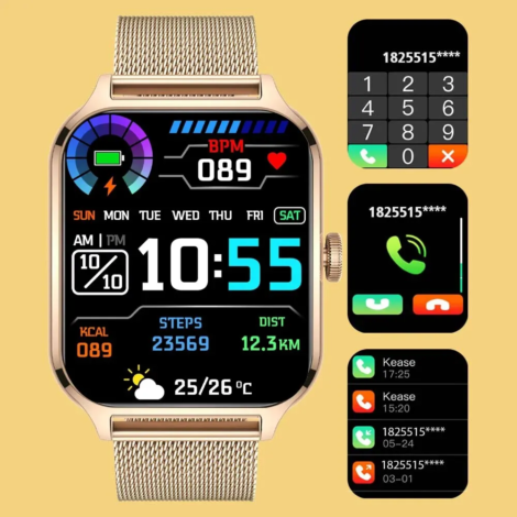 New 1.91" Women Smartwatch Bluetooth Call Heart Rate Blood Oxygen Tracker Sport Smart Watch Women Men for IOS Androird - Golden Steel