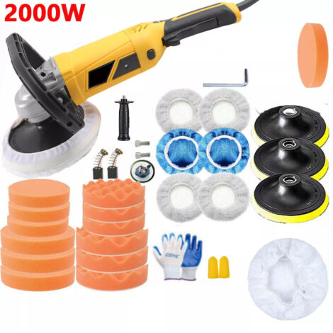 2000W Electric Polisher Car Sander Machine Kit Buffer Pad Sponge Polishing Waxer - Yellow