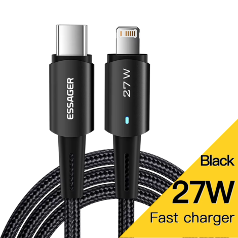 USB C Cable for Iphone 14 13 12 11 Pro Max XS 20W Fast Charging Cable Type C to Lighting Date Wire for Ipad Macbook - Black 27W, 1M