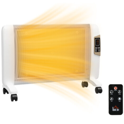 Mica Electric Space Heater, Portable Heater For Home With 2 Heat Settings, Living Room, Study, Garage, Adjustable Temperature 18-30°C, 1000W/2000W, White - White