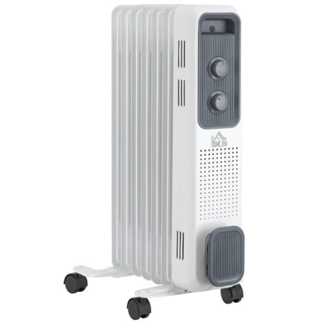 1500W Oil Filled Radiator, Portable Electric Heater With 3 Heat Settings, Safety Cut-Off And Wheels, White - White