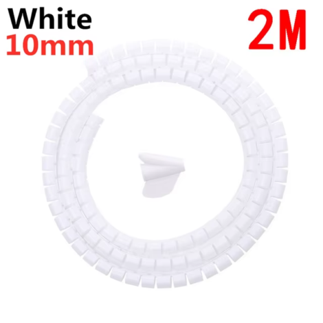 2M/1M Flexible Spiral Cable Organizer – Cord Management Tube for Desk, Office, and Home - 10Mmx2M White