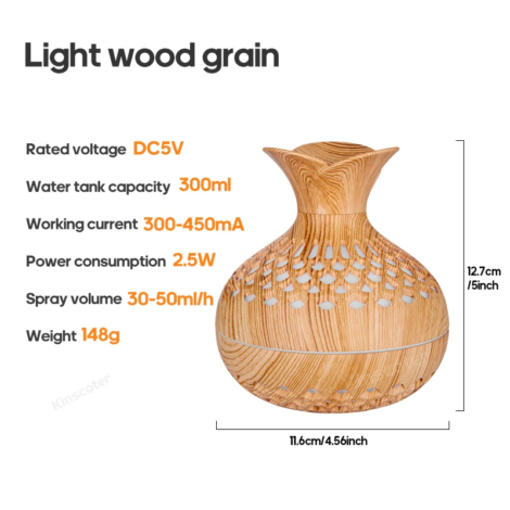 Wood Grain Humidifier 300Ml USB Aroma Diffuser Atomizer USB Household Humidifier Hydrating Instrument Desktop Humidifier - Light Wood Grain