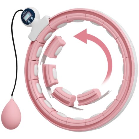 SPORTNOW Smart Weighted Hula Hoop, Massage Hula Ring W/ 16 Detachable Knots, 360° Auto-Rotating Ball, Digital Counter, Pink