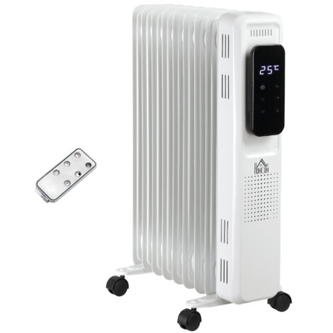 2000W Oil Filled Radiator, 9 Fin Portable Electric Heater With LED Display, 24H Timer, 3 Heat Settings, Adjustable Thermostat, Safety Cut Off, Remote Control, White