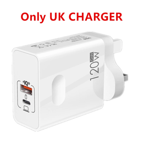 120W Fast Charger USB Type C PD Cable Fast Charging Quick Charge 3.0 Adapter for Iphone Xiaomi Samsung Oneplus Pixel Cellphones - Uk Charger
