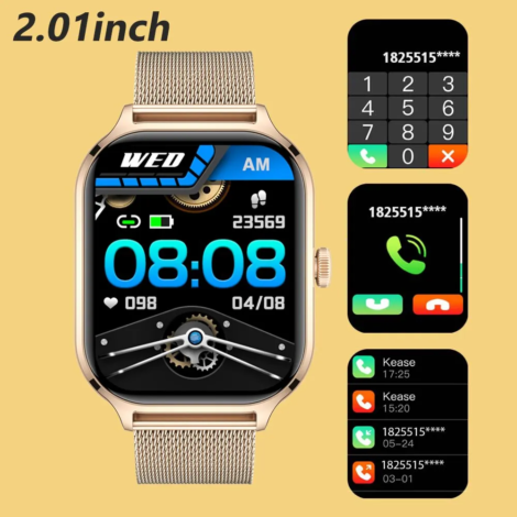 New 1.91" Women Smartwatch Bluetooth Call Heart Rate Blood Oxygen Tracker Sport Smart Watch Women Men for IOS Androird - 2.01 Golden Steel