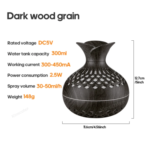 Wood Grain Humidifier 300Ml USB Aroma Diffuser Atomizer USB Household Humidifier Hydrating Instrument Desktop Humidifier - Dark Wood Grain