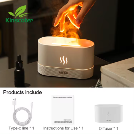 Aroma Diffuser Air Humidifier Ultrasonic Cool Mist Maker Fogger Led Essential Oil Flame Lamp Difusor - 180Ml White