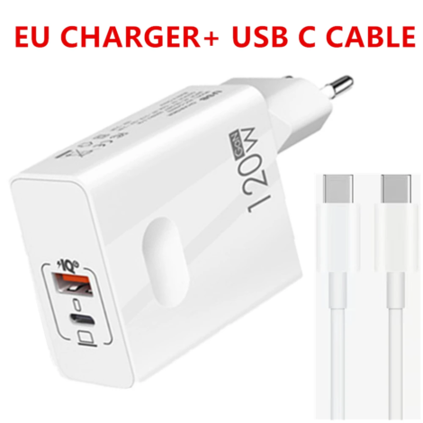 120W Fast Charger USB Type C PD Cable Fast Charging Quick Charge 3.0 Adapter for Iphone Xiaomi Samsung Oneplus Pixel Cellphones - Eu Charger Cable