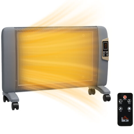 Mica Electric Space Heater, Portable Heater For Home With 2 Heat Settings, Living Room, Study, Garage, Adjustable Temperature 18-30°C, 1000W/2000W, Grey - Grey