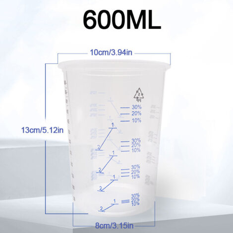 50X 600CC Polypropylene Cups – Heavy Duty Clear Plastic Paint Mixing Cups - W13500480