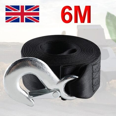 Heavy Duty Boat Trailer Winch Strap with Hook – 6m x 5cm Marine Towing Strap