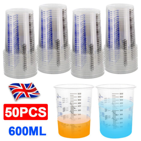 50X 600CC Polypropylene Cups – Heavy Duty Clear Plastic Paint Mixing Cups