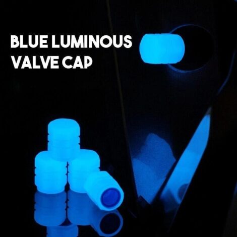 4x Fluorescent Universal Luminous Glow In Dark Car Tire Tyre Valve Caps Cover - Blue